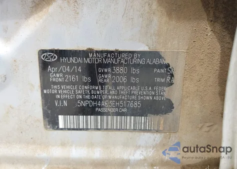 2014 Hyundai Elantra Se z USA, uszkodzony, nr VIN 5NPDH4AE3EH517685